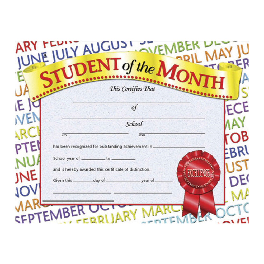 Hayes Student Of The Month Certificates, 8 1/2in x 11in, Multicolor, 30 Certificates Per Pack, Bundle Of 6 Packs