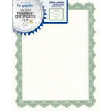 Geographics Parchment Certificates, 8-1/2in x 11in, Optima Green, Pack Of 25