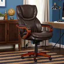 Load image into Gallery viewer, Serta Big &amp; Tall Bonded Leather High-Back Office Chair With Wood Accents, Biscuit/Espresso