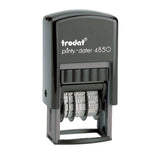 Trodat 4850 Self-Inking Stamp, Micro Date/Message, 4 Phrases, 3/8in x 1in, 65% Recycled, Blue/Red