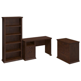 Bush Furniture Yorktown 50inW Home Office Computer Desk With Bookcase And Lateral File Cabinet, Antique Cherry, Standard Delivery