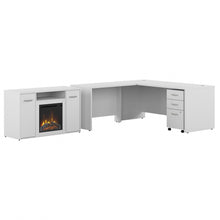 Load image into Gallery viewer, Bush Business Furniture Studio C 72inW x 30inD L-Shaped Desk With 3-Drawer Mobile File Cabinet And 48inW Electric Fireplace TV Stand, White, Standard Delivery