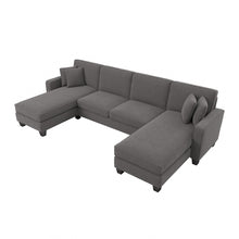 Load image into Gallery viewer, Bush Furniture Stockton 131inW Sectional Couch With Double Chaise Lounge, French Gray Herringbone, Standard Delivery
