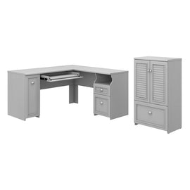 Bush Business Furniture Fairview 60inW L-Shaped Corner Desk And Storage Cabinet With Drawer, Cape Cod Gray, Standard Delivery