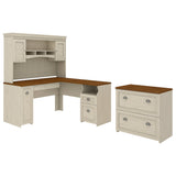 Bush Business Furniture Fairview 60inW L-Shaped Corner Desk With Hutch And Lateral File Cabinet, Antique White/Tea Maple, Standard Delivery