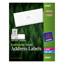 Load image into Gallery viewer, Avery Easy Peel EcoFriendly Permanent Inkjet/Laser Address Labels, 48960, 1in x 2 5/8in, 100% Recycled, White, Pack Of 7,500