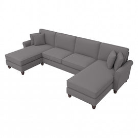 Bush Furniture Hudson 131inW Sectional Couch With Double Chaise Lounge, French Gray Herringbone, Standard Delivery