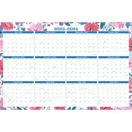 2023-2024 AT-A-GLANCE BADGE Erasable Reversible Academic/Regular Year Wall Calendar, 24in x 36in, Floral, January to December 2024/July 2023 to June 2024, 1664F-550SB