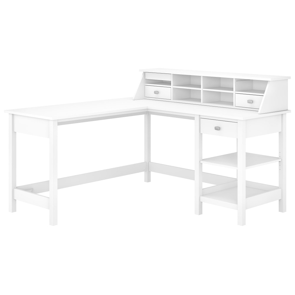 Bush Business Furniture Broadview 60inW L-Shaped Corner Desk With Desktop Organizer, Pure White, Standard Delivery