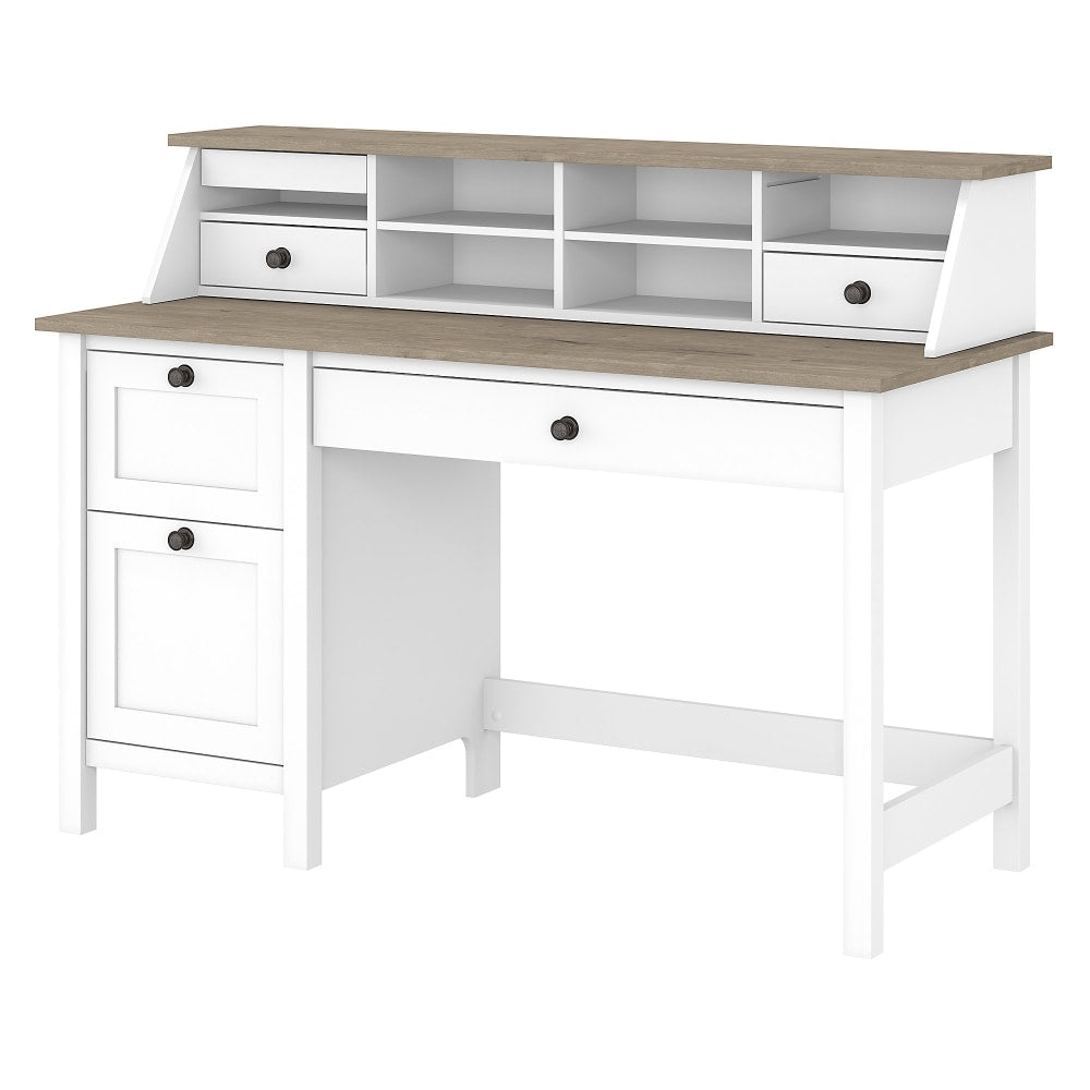 Bush Furniture Mayfield 54inW Computer Desk With Drawers And Desktop Organizer, Pure White/Shiplap Gray, Standard Delivery