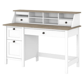 Bush Furniture Mayfield 54inW Computer Desk With Drawers And Desktop Organizer, Pure White/Shiplap Gray, Standard Delivery