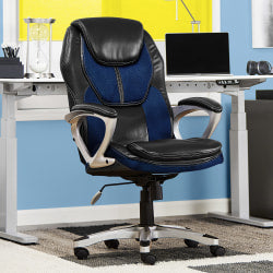 Serta Works Bonded Leather/Mesh High-Back Office Chair, Streamline Blue/Silver