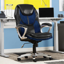Load image into Gallery viewer, Serta Works Bonded Leather/Mesh High-Back Office Chair, Streamline Blue/Silver