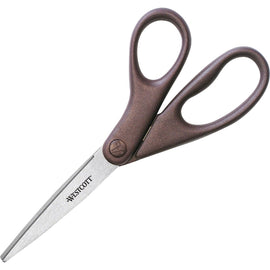 Westcott Office Design Burgundy Rustproof Scissors - 3.13in Cutting Length - 8in Overall Length - Straight-left/right - Stainless Steel - Pointed Tip - Burgundy - 1 Each