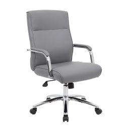 Boss Office Products Modern Executive Conference Ergonomic Chair, Caressoft Vinyl, Gray/Chrome