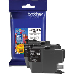 Brother LC3017 Black High-Yield Ink Cartridges, Pack Of 2, LC30172XL