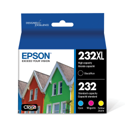 Epson 232XL Black/232 Claria Cyan; Magenta; Yellow Extra High-Yield Ink Cartridges, Set Of 4 Cartridges, T222XL120-S