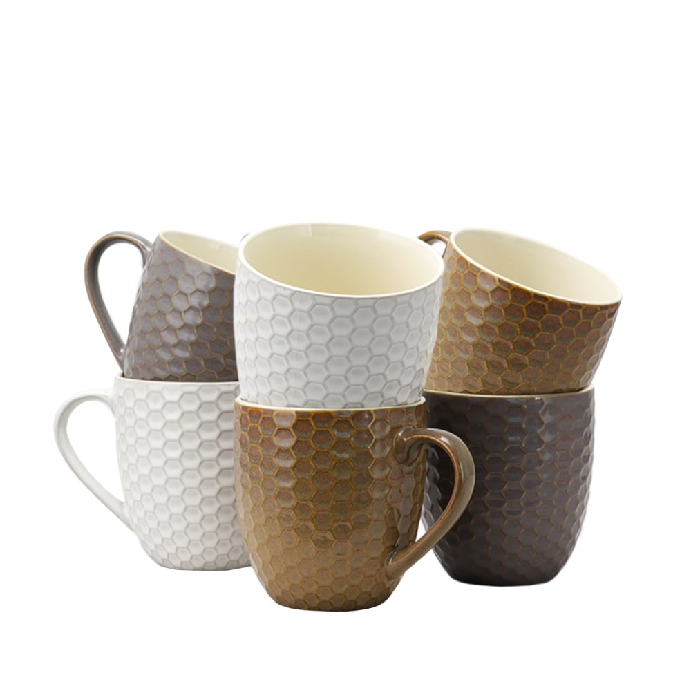 Elama 15-Oz. Mugs, Honeycomb, Assorted Colors, Set Of 6 Mugs