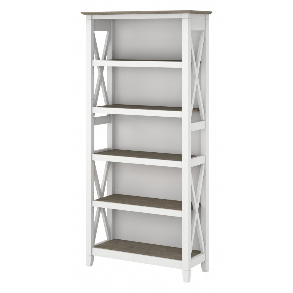 Bush Business Furniture Key West 66inH 5-Shelf Bookcase, Shiplap Gray/Pure White, Standard Delivery