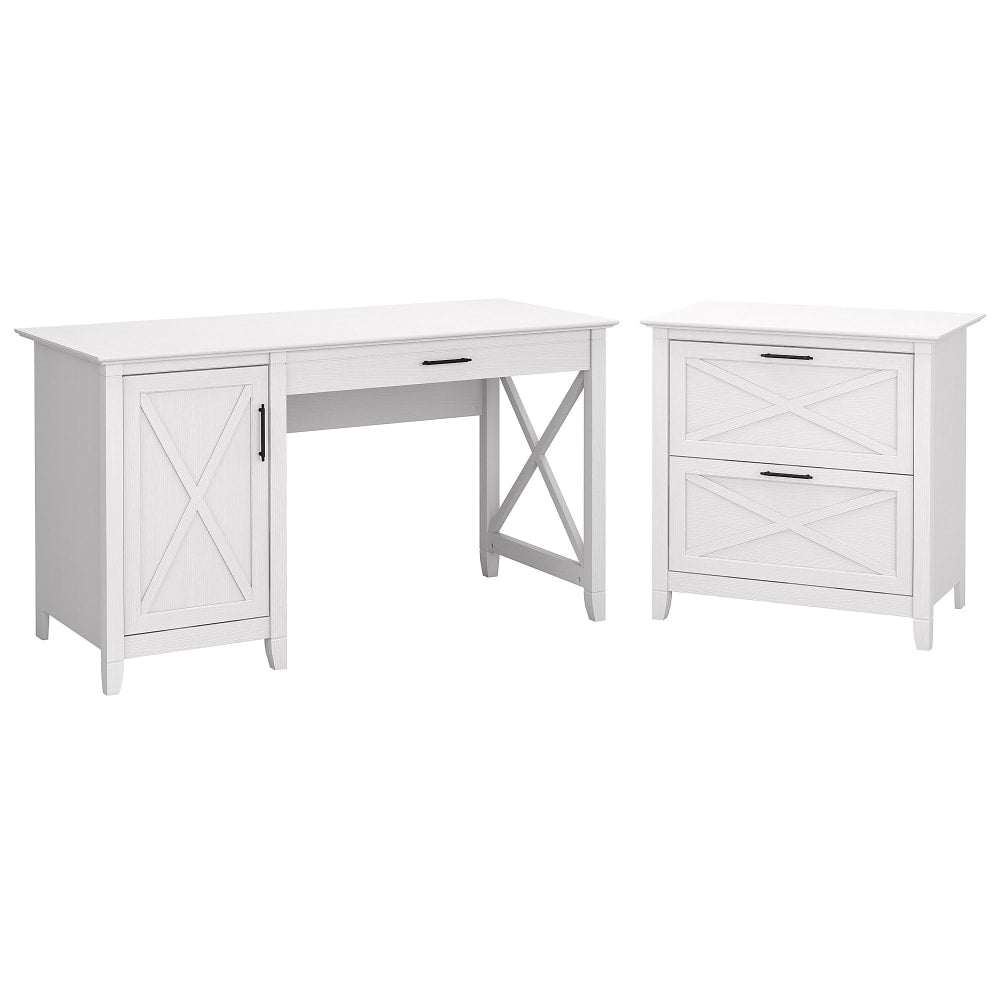 Bush Furniture Key West 54inW Computer Desk With Storage And 2-Drawer Lateral File Cabinet, Pure White Oak, Standard Delivery