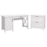 Bush Furniture Key West 54inW Computer Desk With Storage And 2-Drawer Lateral File Cabinet, Pure White Oak, Standard Delivery