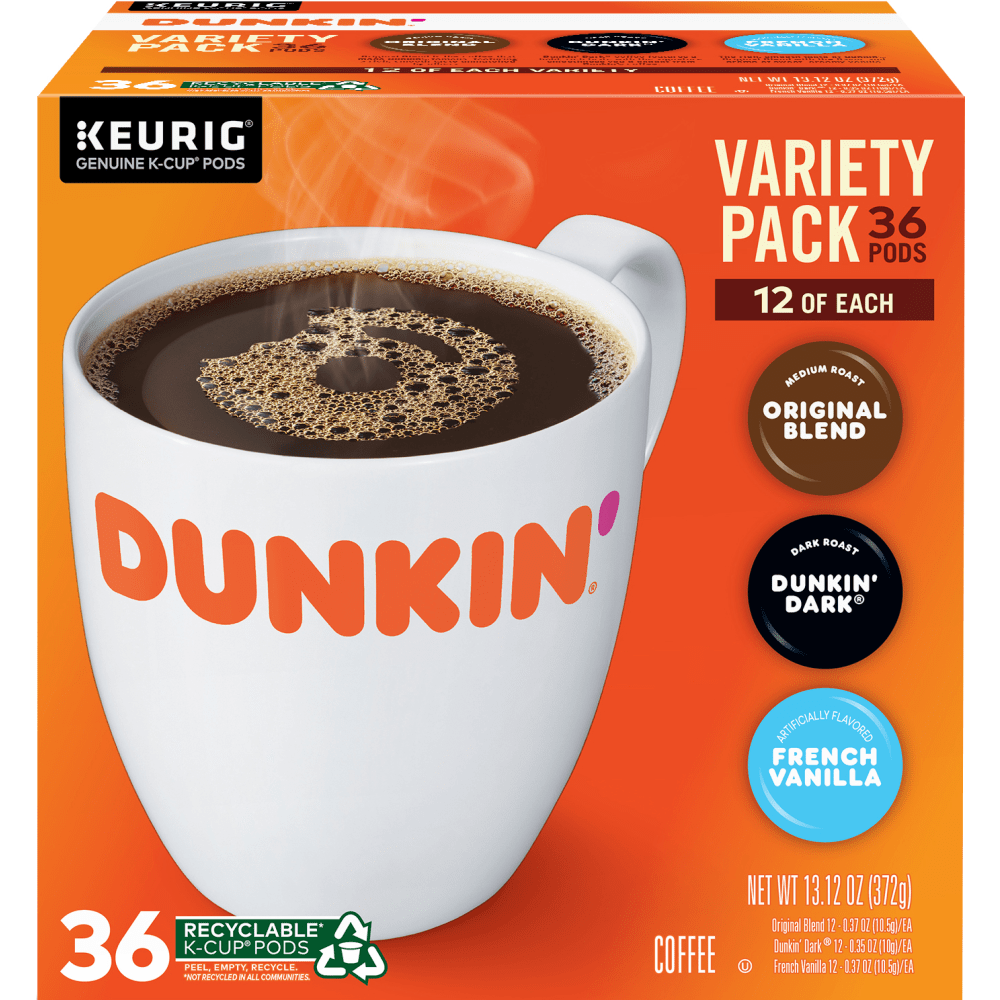 Dunkin Coffee Single-Serve K-Cup Variety Pack, Pack Of 36 K-Cup