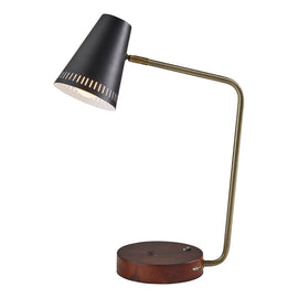 Adesso Morris AdessoCharge Desk Lamp, 18inH, Black Shade/Walnut Base