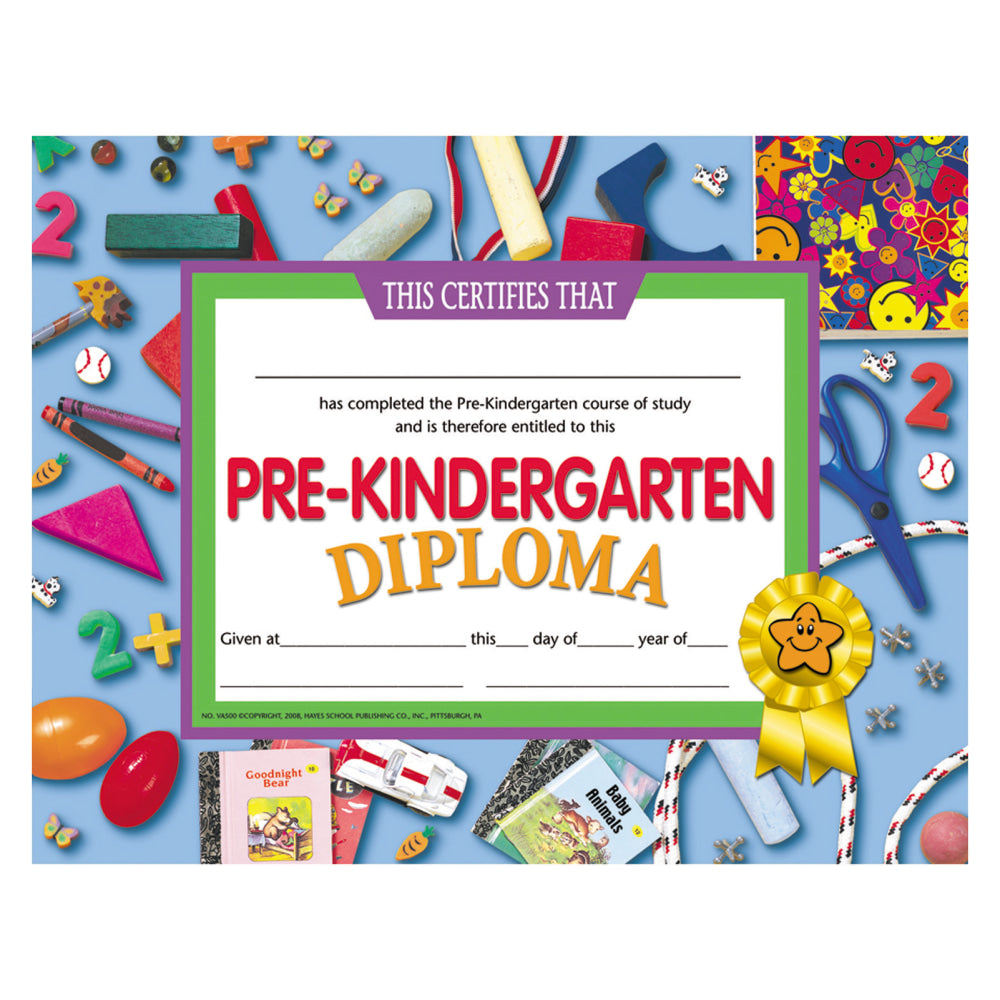 Hayes Pre-Kindergarten Diplomas, 8 1/2in x 11in, Multicolor, 30 Diplomas Per Pack, Bundle Of 6 Packs