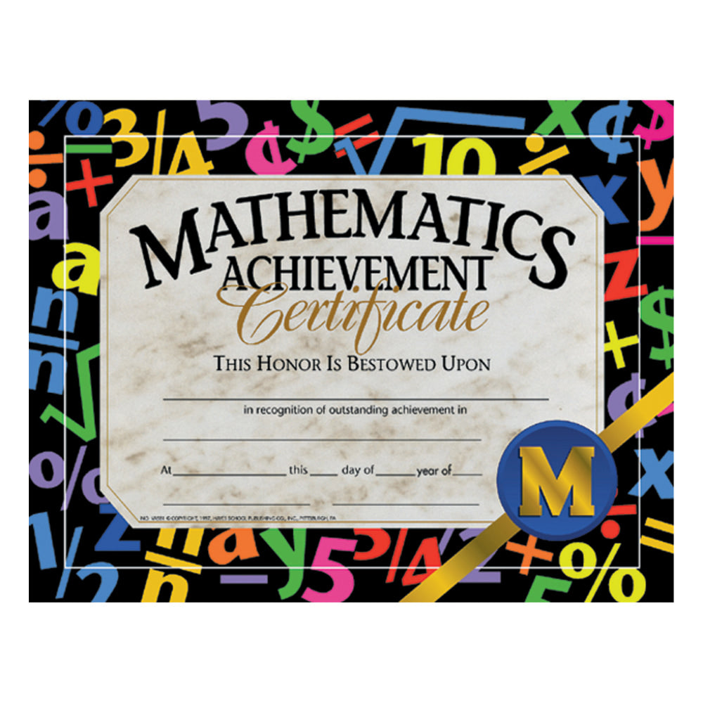 Hayes Mathematics Achievement Certificates, 8 1/2in x 11in, Multicolor, 30 Certificates Per Pack, Bundle of 6 Packs