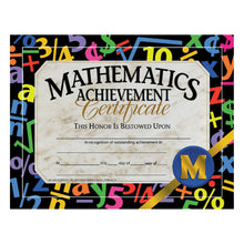 Load image into Gallery viewer, Hayes Mathematics Achievement Certificates, 8 1/2in x 11in, Multicolor, 30 Certificates Per Pack, Bundle of 6 Packs