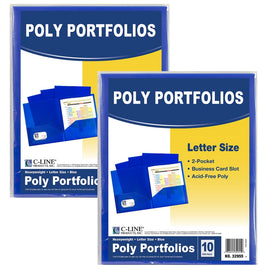C-Line 2-Pocket Poly Portfolios, 8-1/2in x 11in, Blue, 10 Folders Per Pack, Set Of 2 Packs