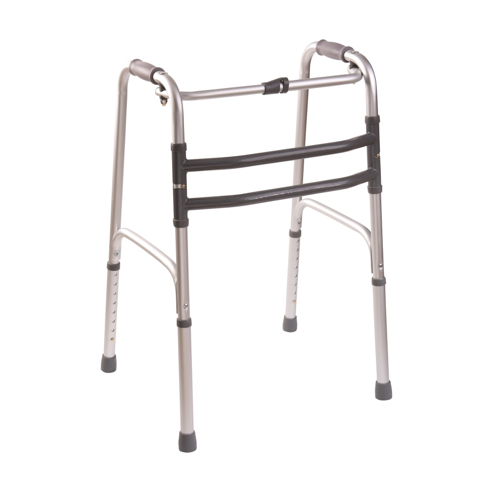 DMI Single-Release Adjustable Aluminum Folding Walkers, 38in x 22in, Silver, Pack Of 2