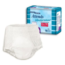 Load image into Gallery viewer, Attends Underwear Super Plus Absorbency With Leakage Barriers (Medium, Waist/Hip: 34in-44in, Weight: 120-175 Lb) Pack Of 20