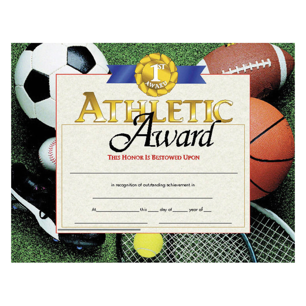 Hayes Athletic Award Certificates, 8 1/2in x 11in, Multicolor, 30 Certificates Per Pack, Bundle Of 6 Packs
