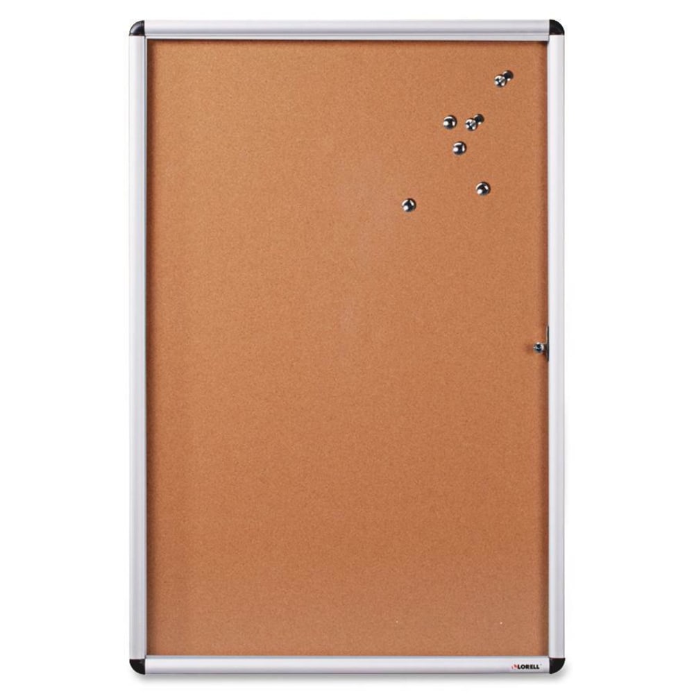 Lorell Enclosed Cork Bulletin Board, 36in x 48in, Aluminum Frame With Silver Finish