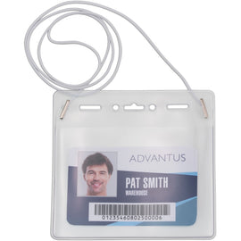 Advantus Horizontal ID Card Holder with Neck Cord - Support 4in x 3in Media - Horizontal - Vinyl - 25 / Pack - White, Clear