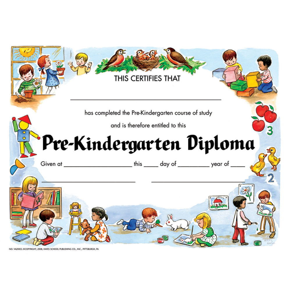 Hayes Pre-Kindergarten Diplomas, 8 1/2in x 11in, Multicolor, Pack Of 30 Diplomas