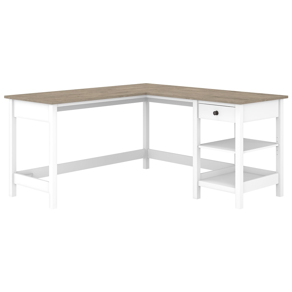 Bush Business Furniture Mayfield 60inW L-Shaped Corner Desk With Storage, Pure White/Shiplap Gray, Standard Delivery