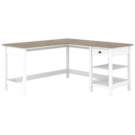 Bush Business Furniture Mayfield 60inW L-Shaped Corner Desk With Storage, Pure White/Shiplap Gray, Standard Delivery